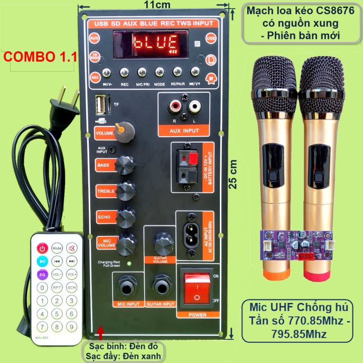 Mạch loa kéo CS8676 có nguồn xung kèm Micro – Bluetooth Karaoke Guitar điện – cho loa kéo 3 tấc đơn