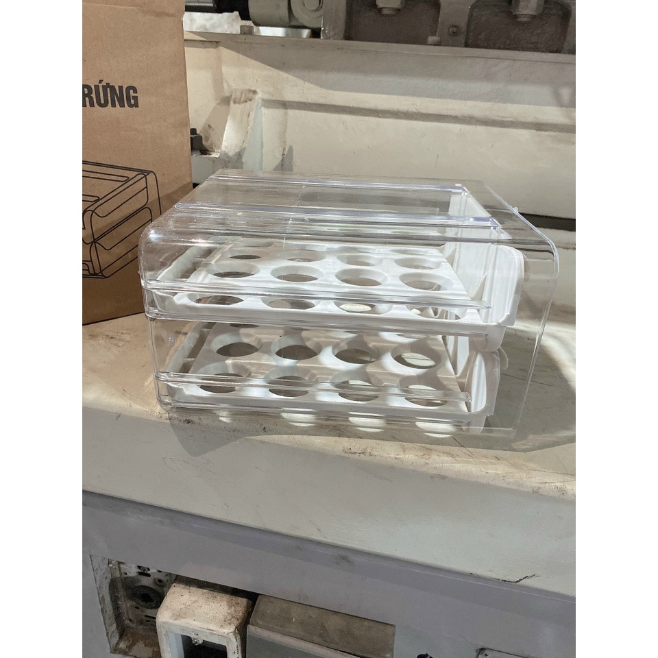 Hộp Đựng Trứng Tủ Lạnh Hai Tầng 32 Ô Tiện Dụng Tích Hợp Khay Trượt Đựng Trứng gà Phong Cách Nhật Bản