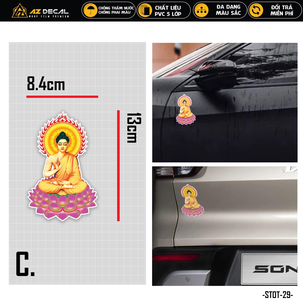 Tem Dán Xe Ô Tô Phật Pháp | STOT-29 | Sticker Decal Dán Sườn Kính Lái Cản Sau Xe Hơi Oto Chống Nước Bền Màu
