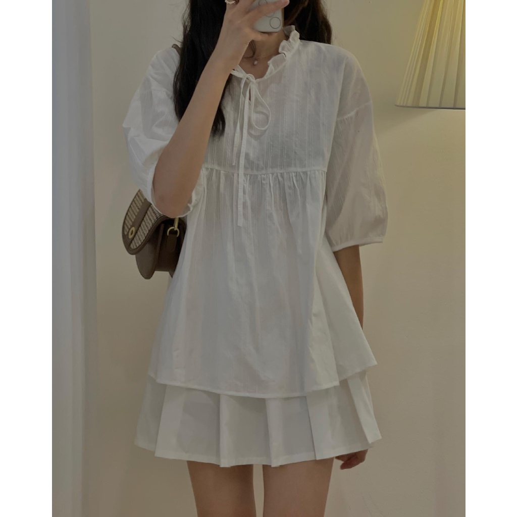 áo babydoll cổ bèo tiểu thư A256 quảng châu Thời trang Xmin huongmitxu | BigBuy360 - bigbuy360.vn