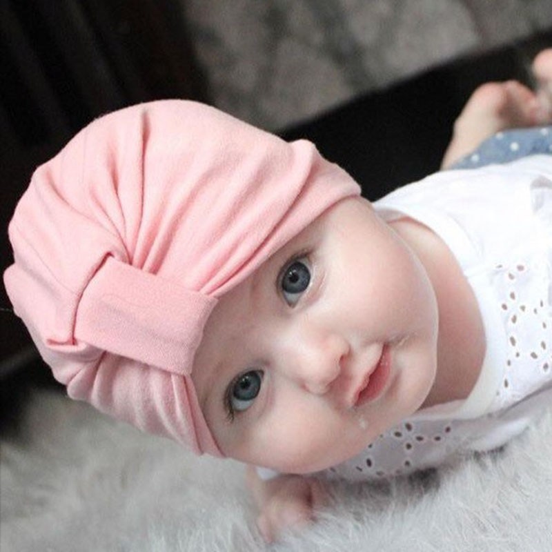 Mũ trùm đầu kiểu turban màu trơn mới lạ cho bé