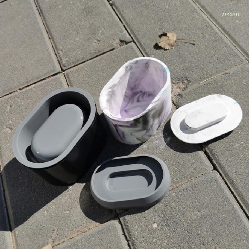 Khuôn Silicone Làm Chậu Hoa Hình Oval Có Nắp Đậy Tiện Dụng