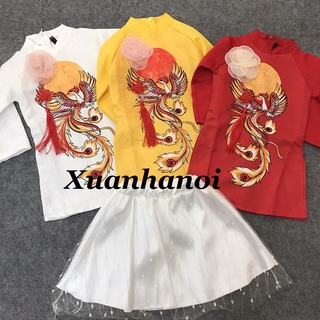 Áo dài cách tân chim phượng hoàng in 3D bé trai bé gái Đỏ,Vàng,Trắng XHN430