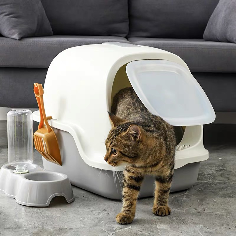 Nhà vệ sinh cho mèo có nắp hạn chế mùi hôi, khay cát mèo đi vệ sinh Con Mèo Xiêm