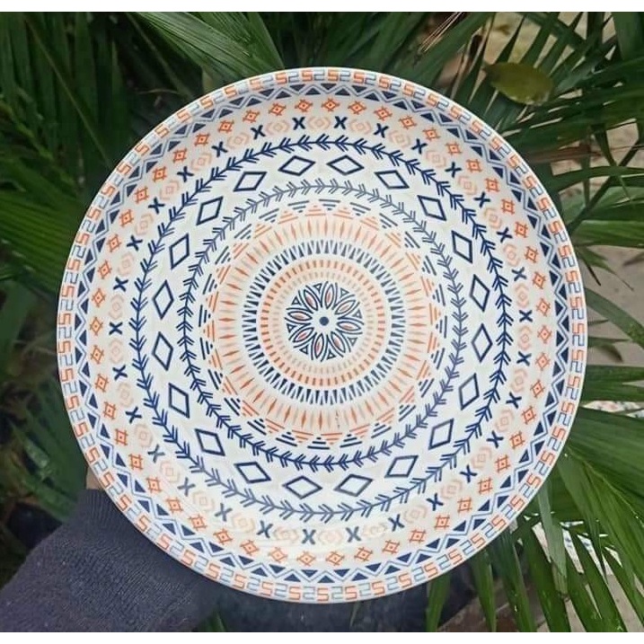 Đĩa sứ pastel 20cm hoa văn thổ cẩm