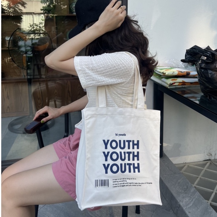 Túi tote HAZIN vải canvas ulzzang unisex in chữ có túi nhỏ bên trong HZ06