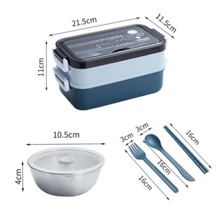 HỘP CƠM 2 TẦNG RUỘT INOX GỒM CHÉN CANH, MUỖNG ĐŨA