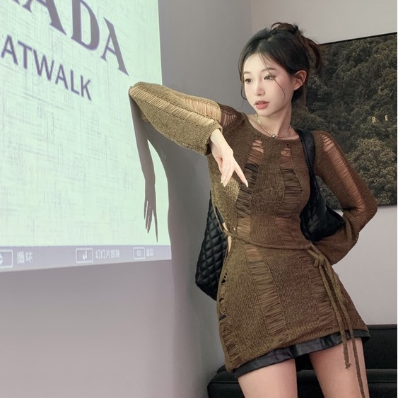 QKOOLE Áo dệt kim tay dài chống nắng phong cách cổ điển Hàn Quốc gợi cảm cho nữ