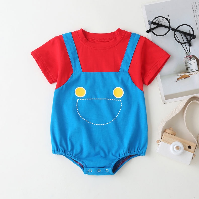 Bộ áo liền quần tay ngắn in họa tiết hoạt hình dễ thương cho bé sơ sinh