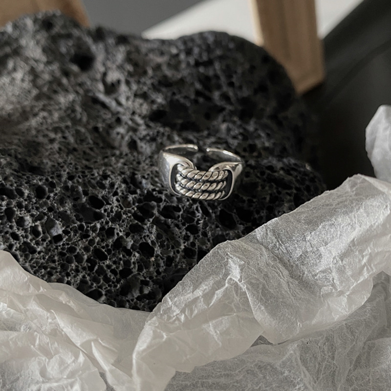 Nhẫn hở 19015 thiết kế kiểu dây bện xoắn phong cách cổ điển Hàn Quốc