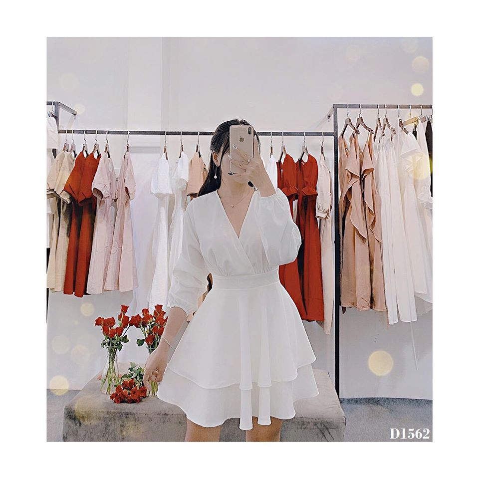 Đầm trắng dự tiệc dáng xòe tay dài thiết kế | ZOMI - D1562