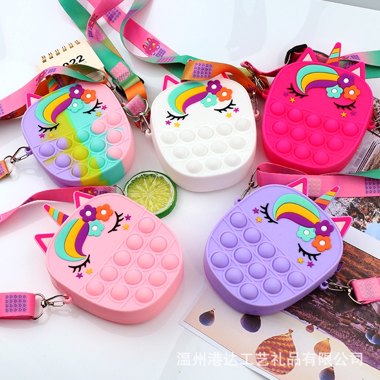 Pop it túi mini đeo chéo ngựa Pony kèm dây cho bé gái đáng yêu E1131
