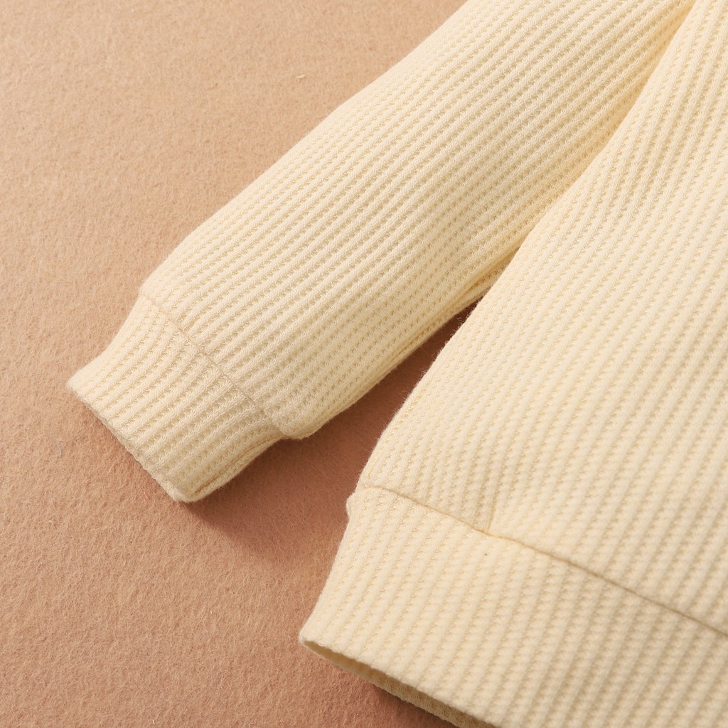 Set đồ Mikrdoo gồm áo tay dài + quần màu trơn chất cotton thời trang mùa thu xinh xắn dành cho bé trai