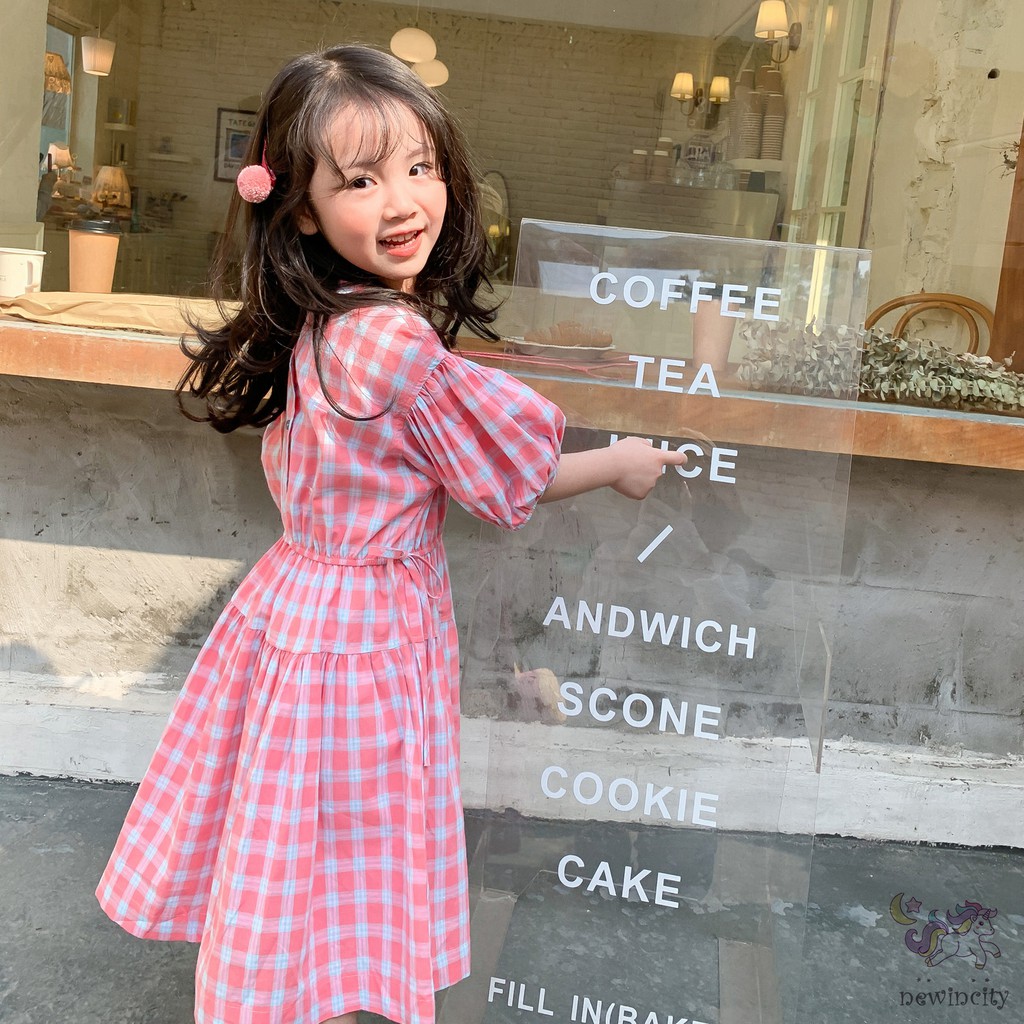 Đầm Kẻ Ca Rô Ca Rô Kiểu Hàn Quốc Cho Bé Gái