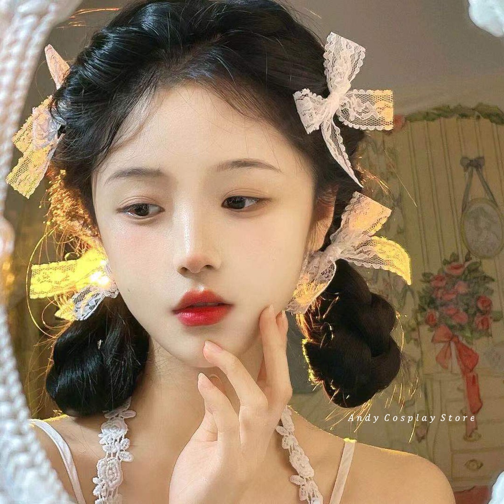 [CÓ SẴN] Kẹp tóc ren nơ trắng tiểu thư