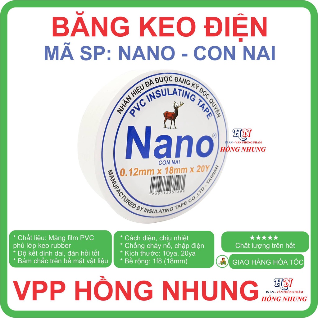 COMBO 10 cuộn băng keo điện Nano 10Yard / 20Y- bám dính chắc chắn, dẻo, dai, cách điện / PVC insulating tape