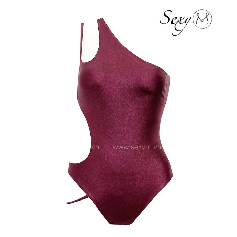 Sexy M Bộ Đồ Bơi Liền Lệch Vai Khoét Lỗ Tím Và Đen Loulou Suit B102