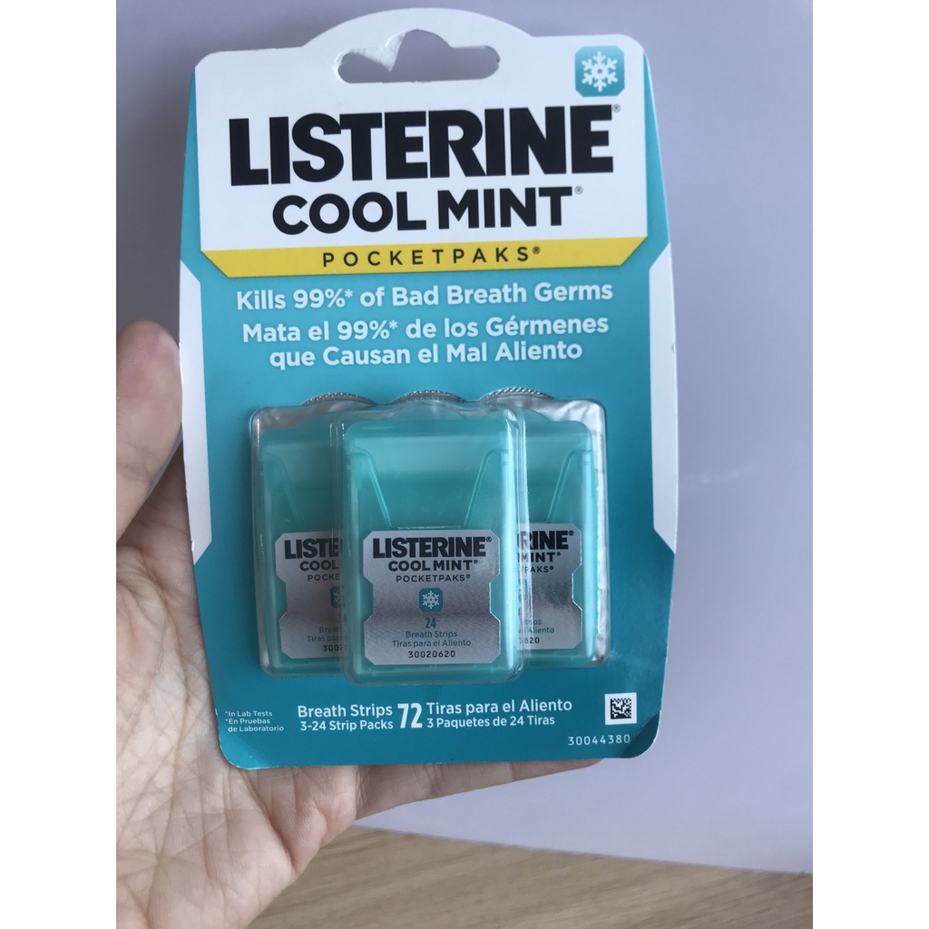 Kẹo Thơm Miệng Listerine‪ Freshburst bạc hà 24 miếng (Combo 3 hộp) (kẹo lá thơm miệng màu xanh lá/xanh dương)