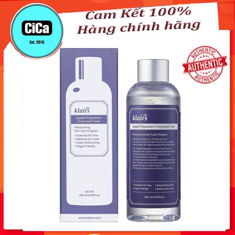 [Chính Hãng] TONER KLAIR KHÔNG MÙI  -Nước Hoa Hồng Klairs Supple Preparation Unscented Toner 180ML