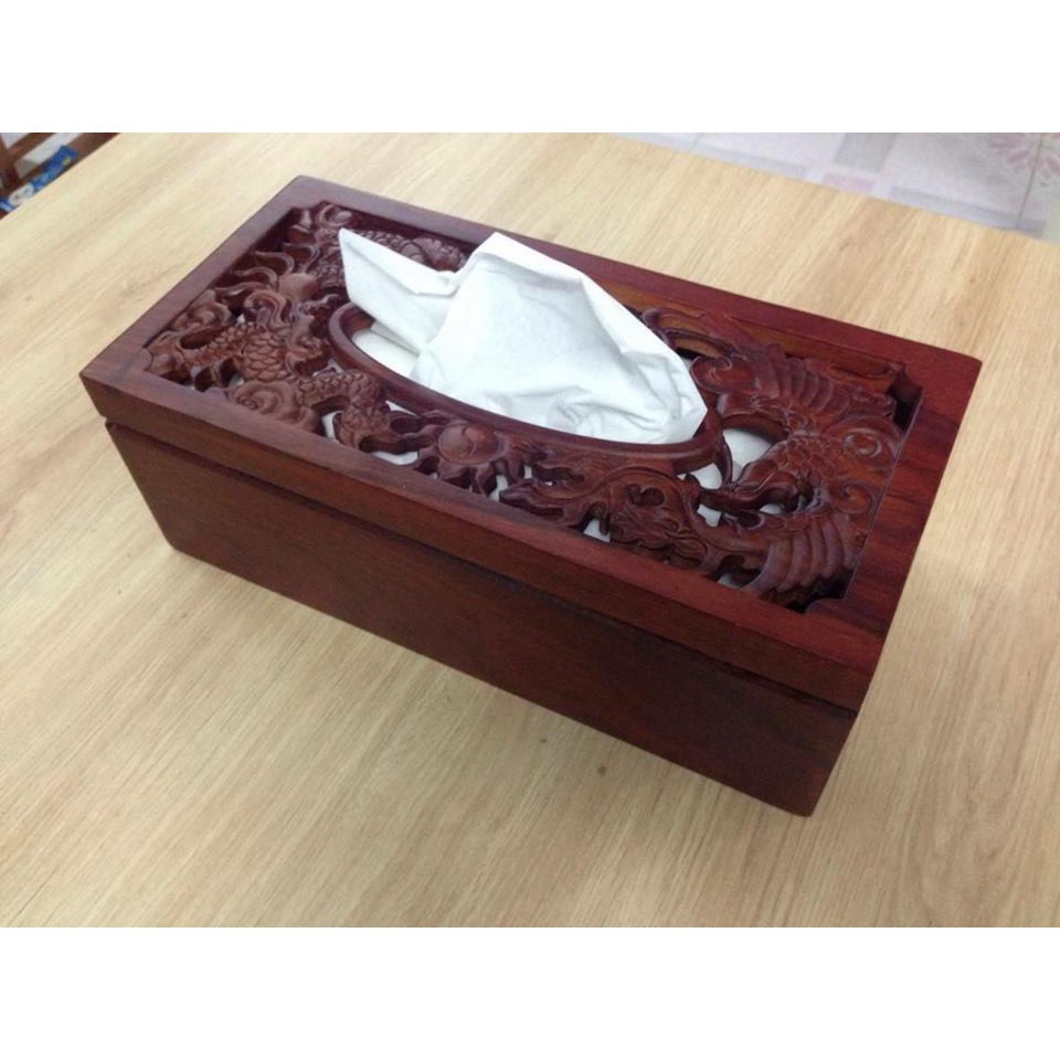 Hộp đựng giấy ăn [Gỗ hương 100%-Hàng loại 1] Hộp đựng giấy ăn gỗ hương khắc long phụng sum vầy siêu đẹp | BigBuy360 - bigbuy360.vn