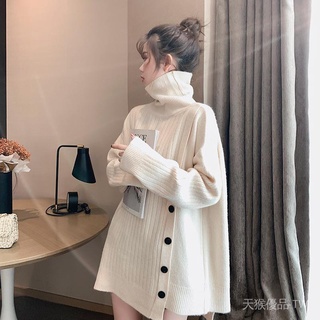 Áo Len Dài Giữa Nữ Rời Ngoài Mặc Phong Cách Lười Áo Chui Đầu Cổ Cao Phiên Bản Hàn Quốc Dày 2021 Dệt Kim Top Hợp Thời Trang teRR