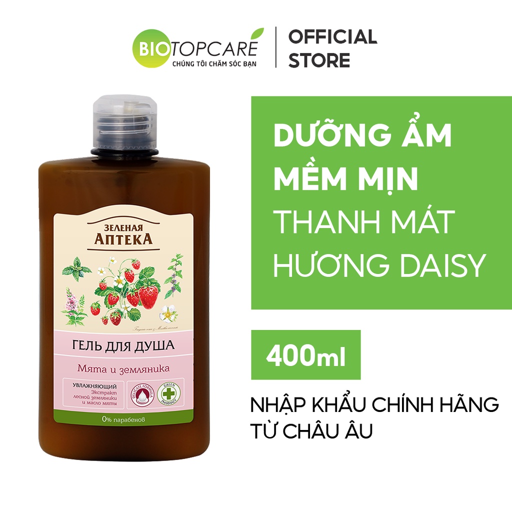 Sữa tắm dưỡng da Zelenaya Apteka chiết xuất Bạc Hà và Dâu Tây 400ml - BioTopcare Official