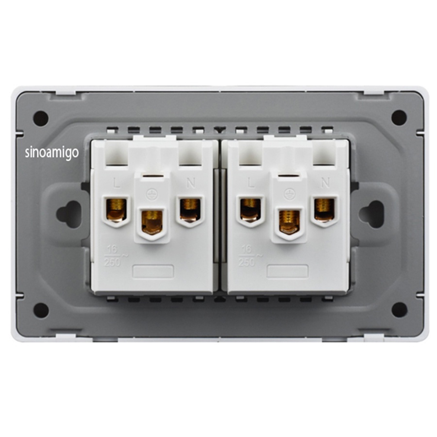Ổ cắm điện đôi 3 chấu đa năng âm tường Sinoamigo K6-040 hàng chính hãng