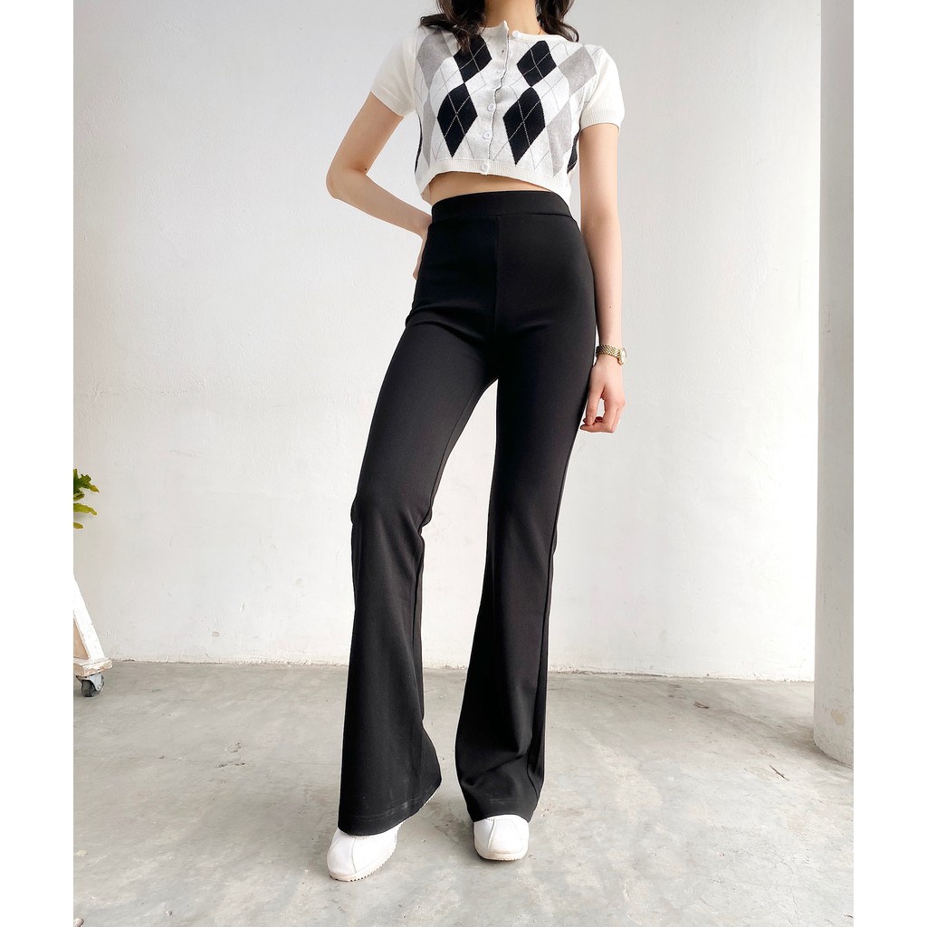 𝐌𝐈𝐀 𝐑𝐈𝐓𝐓𝐀💗 Quần loe đen cạp cao Mia💖 Quần nữ loe vải chun Q377 | BigBuy360 - bigbuy360.vn