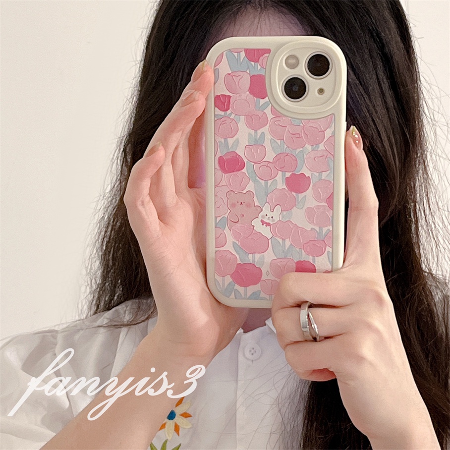 Ốp Điện Thoại Mềm Họa Tiết Hoa Và Thỏ Cho iPhone 13 12 11 Pro Max X XR Xs Max 8 7 6 6s Plus SE 2020