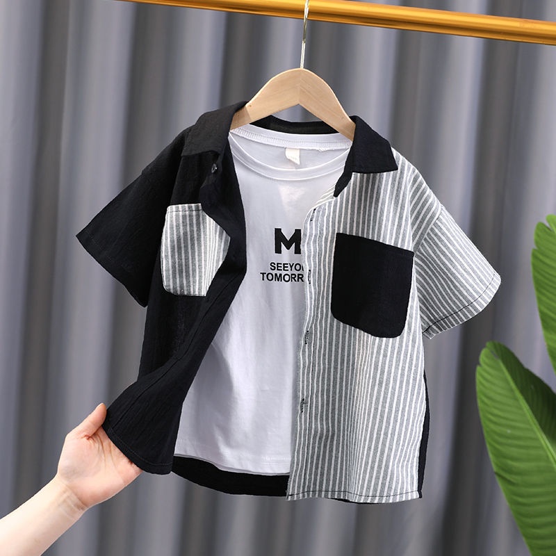 Áo Sơ Mi Cotton Tay Ngắn Phong Cách Mới 2022 Dành Cho Bé Trai
