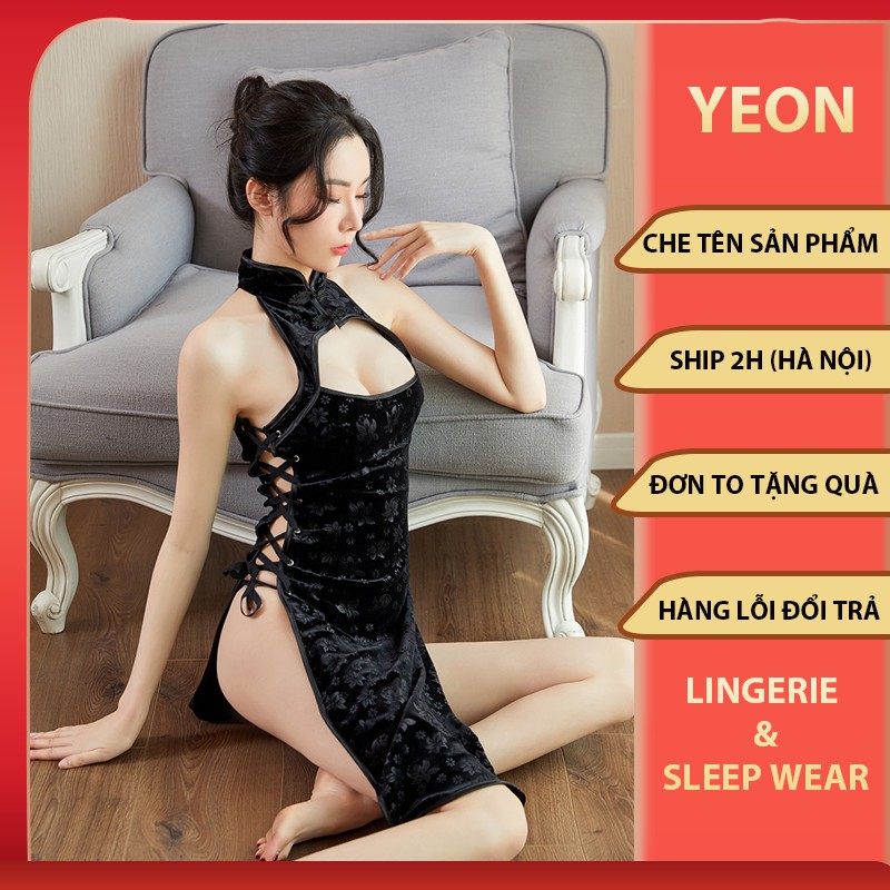 Cosplay Sườn Xám - Bộ đồ cosplay sườn xám nhung hở vai sexy gợi cảm - Set sườn xám thêu hoạ tiết | BigBuy360 - bigbuy360.vn