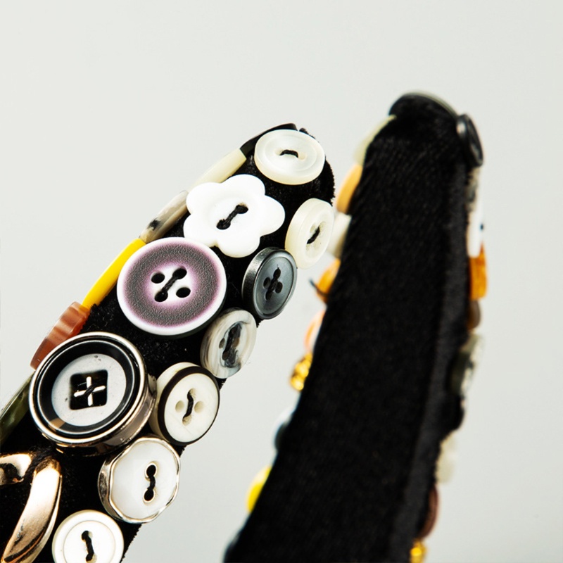 Băng Đô Cài Tóc Xốp Bọc Nhung Đính Nút Kim Loại Nhiều Màu Phong Cách Vintage