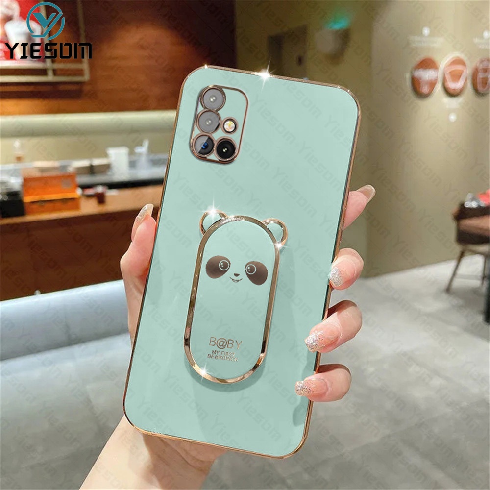 Ốp Điện Thoại Silicon Dẻo Mạ Màu Kèm Giá Đỡ Hình Vuông Cho Samsung Galaxy A03 Core A03S A02S A21S A11 M11 A31 A51 A71 4G