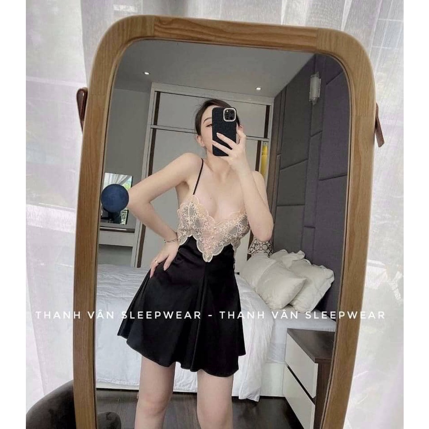 Váy ngủ lụa cúc bọc sexy-Đầm mặc nhà che được khuyết điểm bụng to, hàng quảng châu cao cấp túi zip xịn xò