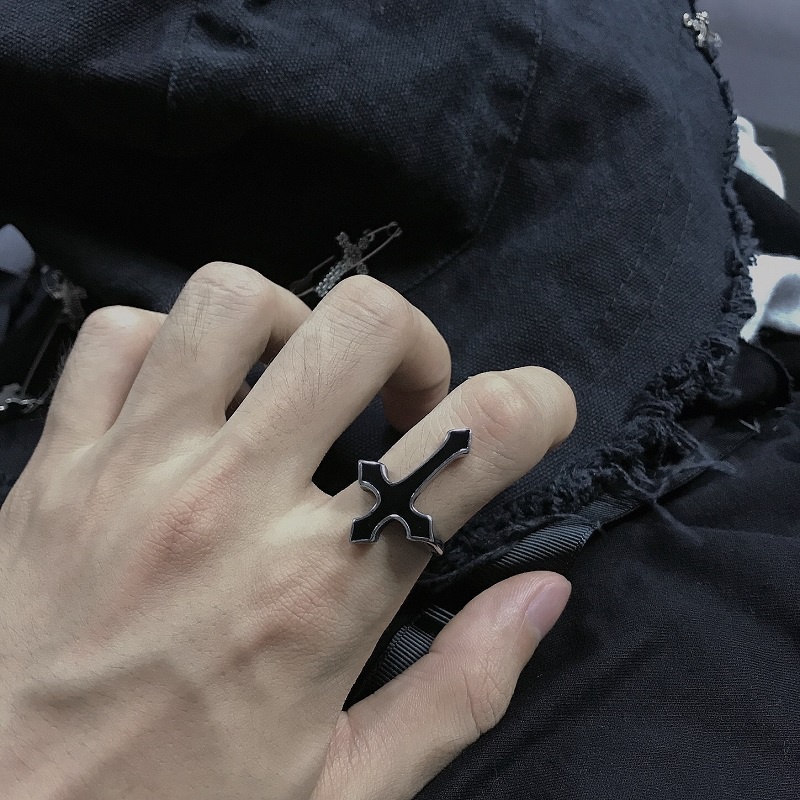 1 Nhẫn Hở Hình Thánh Giá Màu Đen Phong Cách Gothic Cổ Điển
