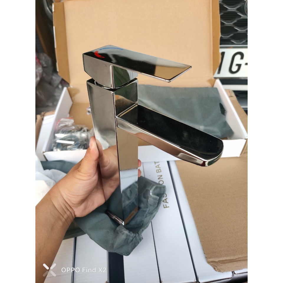 Vòi Rửa Mặt Lavabo Nóng Lạnh INOX 304 Bóng - Lavabo Vuông bóng