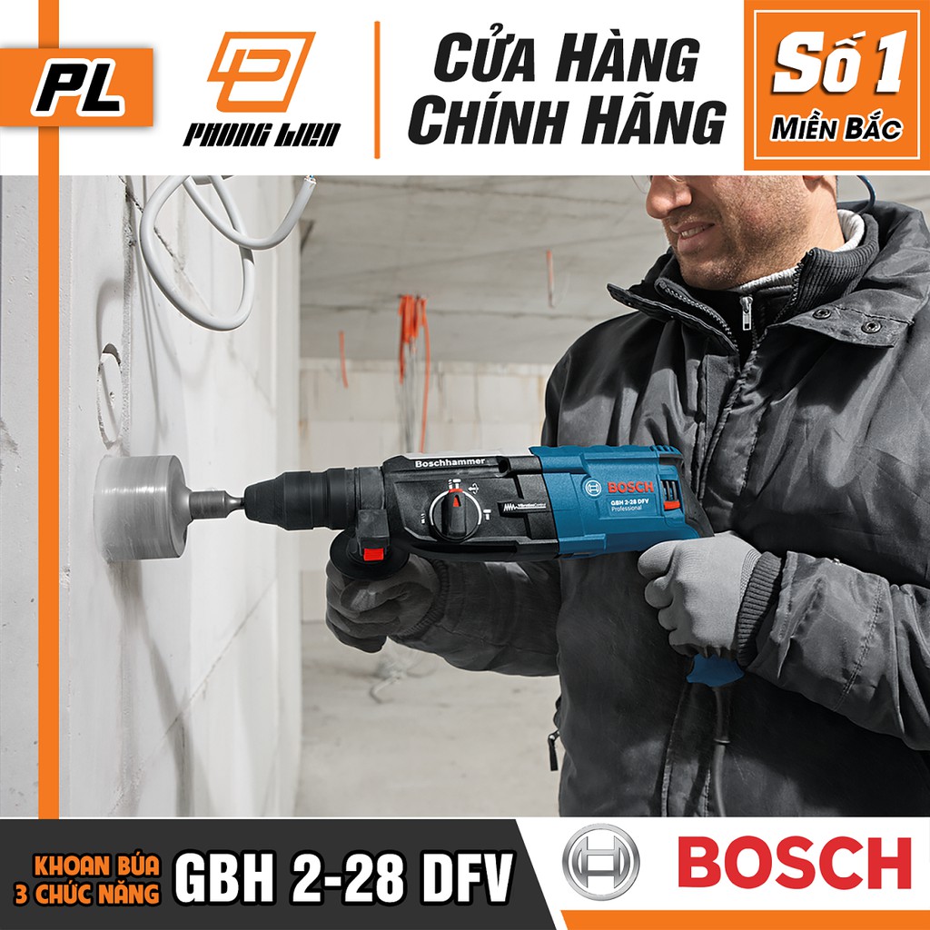 Máy Khoan Búa Bosch GBH 2-28 DFV (28MM-820W) - Chuyên Khoan Bê Tông, Có Đục, Giảm Rung, Tháo Đầu Gài - Hàng Chính Hãng