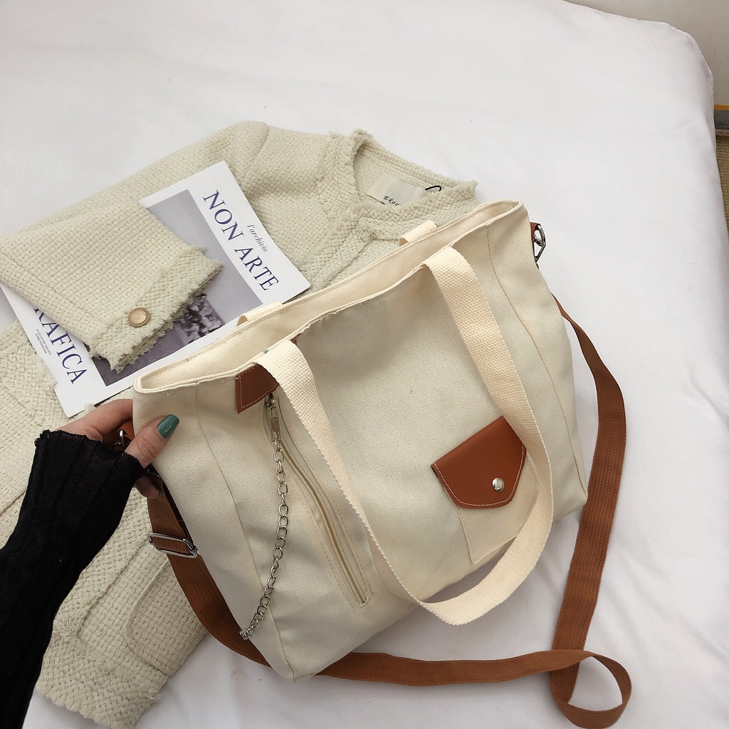 Túi tote đeo chéo, đeo vai nữ vải canvas đi học, đi chơi phong cách Hàn Quốc