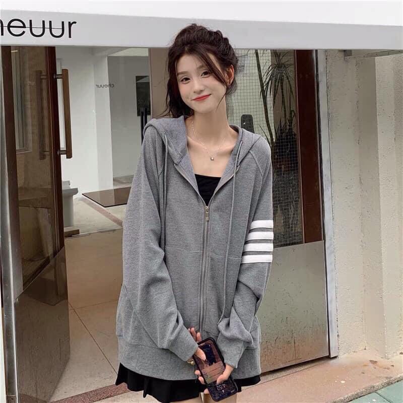 Áo Khoác Nỉ Nữ Sọc Cánh Tay Meestore Áo Hoodie Dáng Rộng Unisex In Vạch Thom Brown Siêu Hot | BigBuy360 - bigbuy360.vn