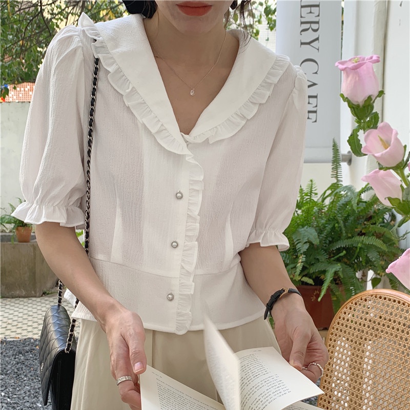 SUXI Áo Sơ Mi Tay Ngắn Cổ Chữ V Màu Sắc Đơn Giản Phong Cách Hàn Quốc Cho Nữ