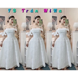 Đầm trắng gấm hoa 2s rớt tay nơ đi tiệc sanh lắm mấy chế ơi