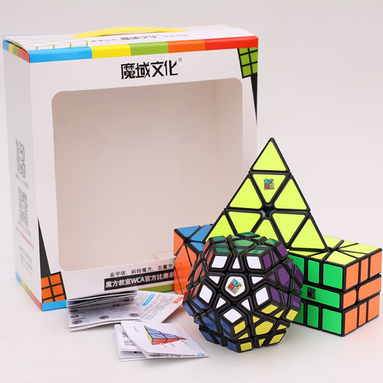 Đồ chơi Combo 4 rubik MoFangJiaoShi Gift Packing with 4 cubes Black - Combo rubik biến thể