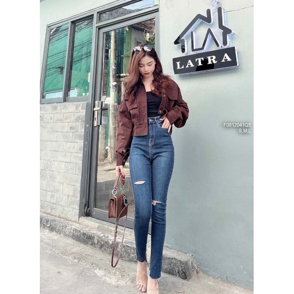 Quần jeans dài ôm rách