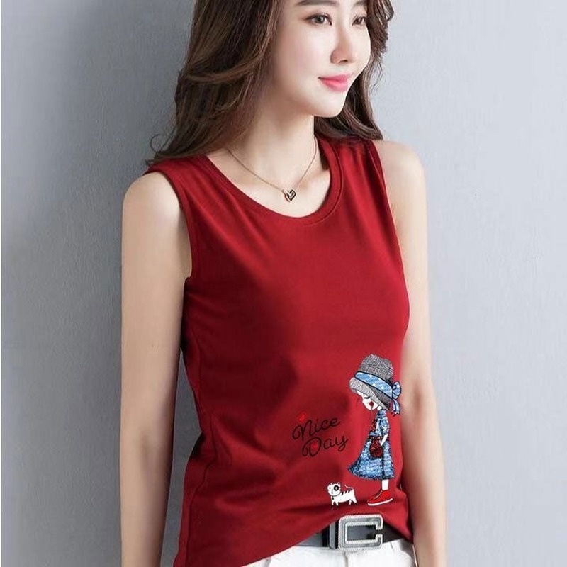 Áo sát nách cổ tròn dáng rộng màu trơn cho nữ