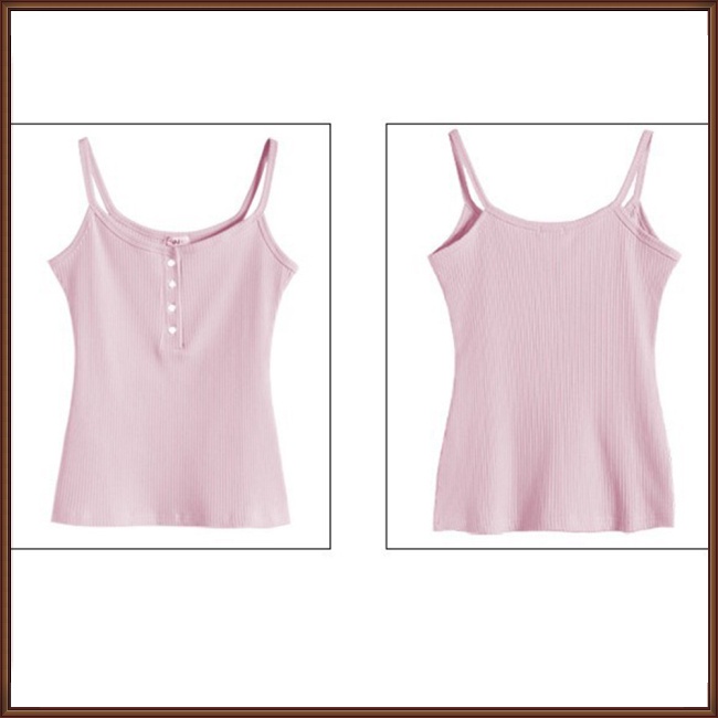 Áo Thun Cotton Hai Dây Màu Trơn Dáng Ôm Cổ Khoét Sâu Phối Hàng Nút Thời Trang Cho Nữ