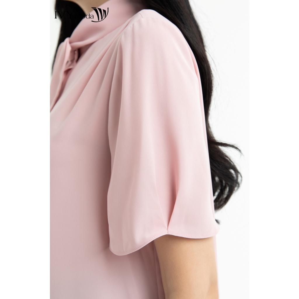 Áo lụa cổ cao phối nơ nữ IVY moda MS 16M7522