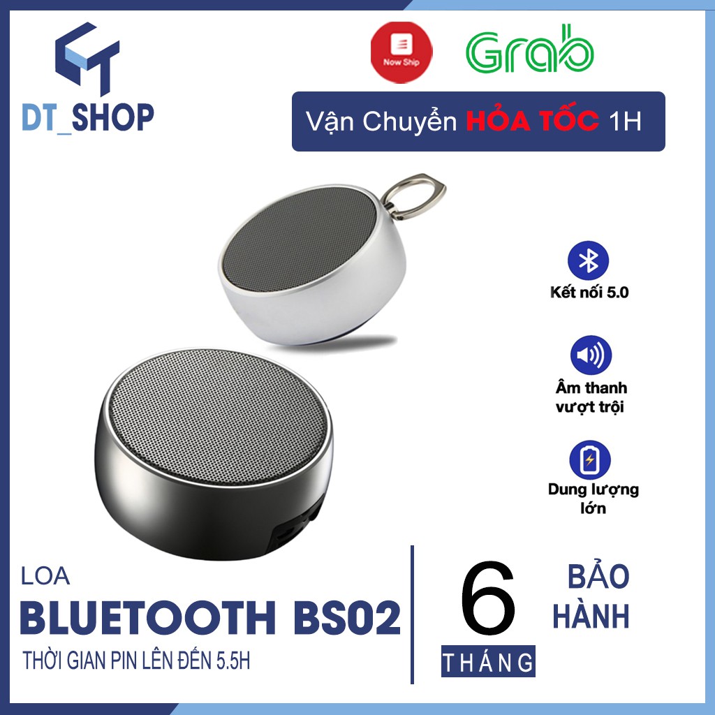 Loa bluetooth mini GUTEK BS02 DTSHOP nghe nhạc không dây vỏ kim loại giá rẻ có móc treo tiện lợi cho điện thoại laptop