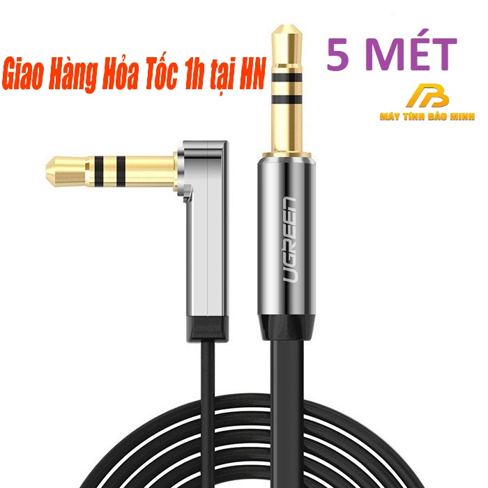 Cáp Âm Thanh 2 Đầu 3.5mm Vuông Góc 90 độ UGREEN 10729 Dài 5m - Hàng Chính Hãng