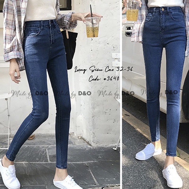 [Size 32-36] Quần Bò Cạp Cao / Quần Jeans Lưng Cao Trên Rốn Co Giãn Mạnh - Tôn Dáng Gọn Eo Bụng - Xanh Đậm Trơn