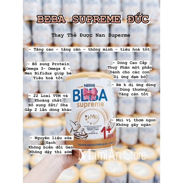 Sữa Bột Beba Dòng Thủy Phân Supreme HMO Hàng Air Đức, Chính Hãng/1 Hộp 800g